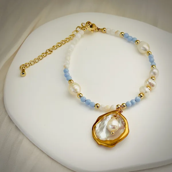 Pearl & Blue Bead Bracelet