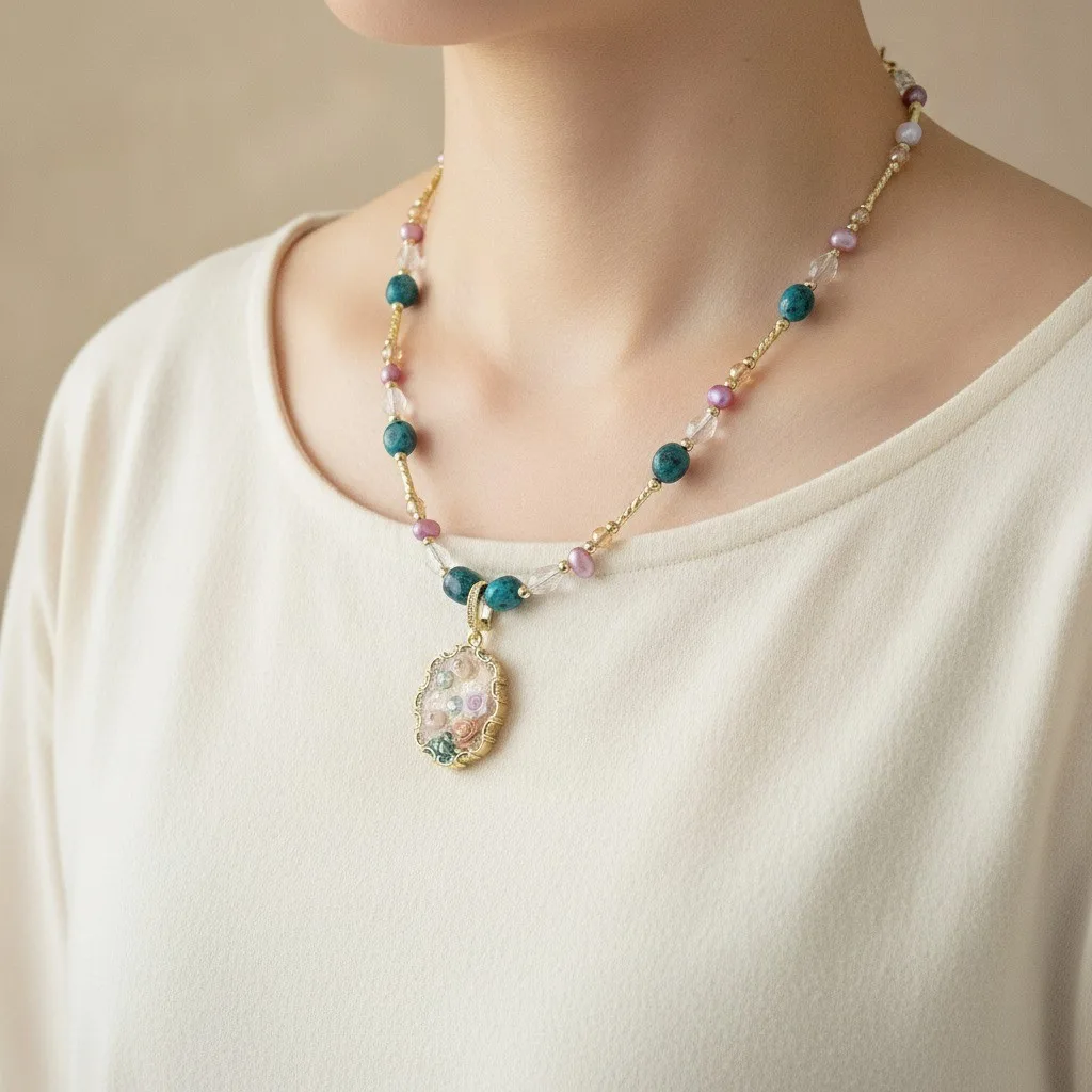 Pearl & Flower Pendant Necklace