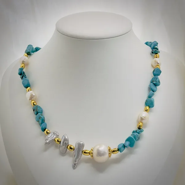 Turquoise & Baroque Pearl Necklace, photo 2