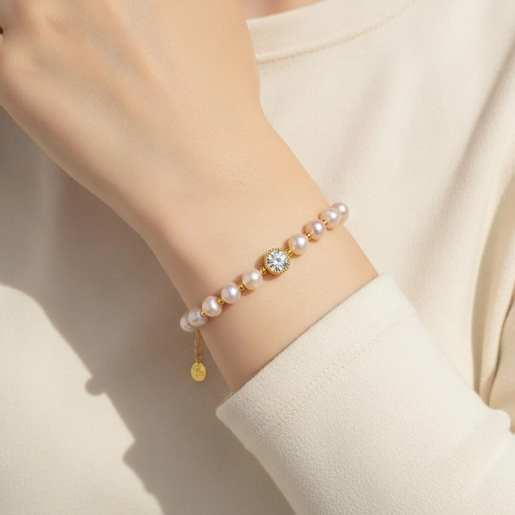 Pearl & Zirconia Charm Bracelet